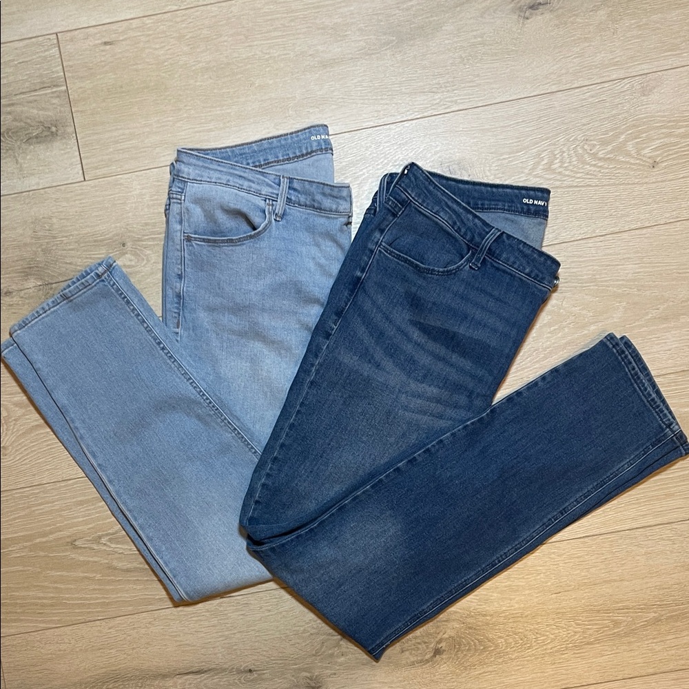Old Navy Women’s Light Blue & Dark Blue  High Rise Wow Straight Stretch Jeans 16
